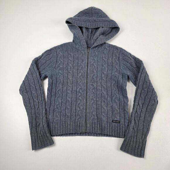VTG Y2K Abercrombie & Fitch Sweater Womens M babydoll Hooded Cable Knit Wool - Picture 1 of 10